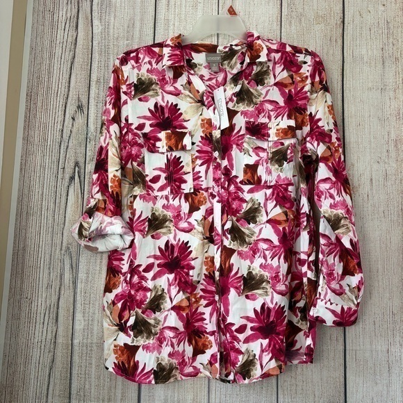 Chicos Womens Button Up Floral Tops size 3 or XL - Picture 1 of 11